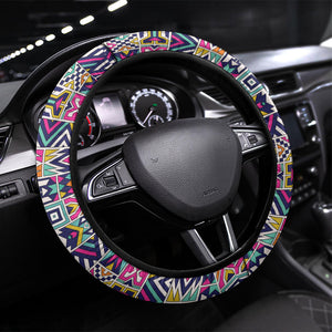 African Ndebele Art Patterns Steering Wheel Cover Black Half Style