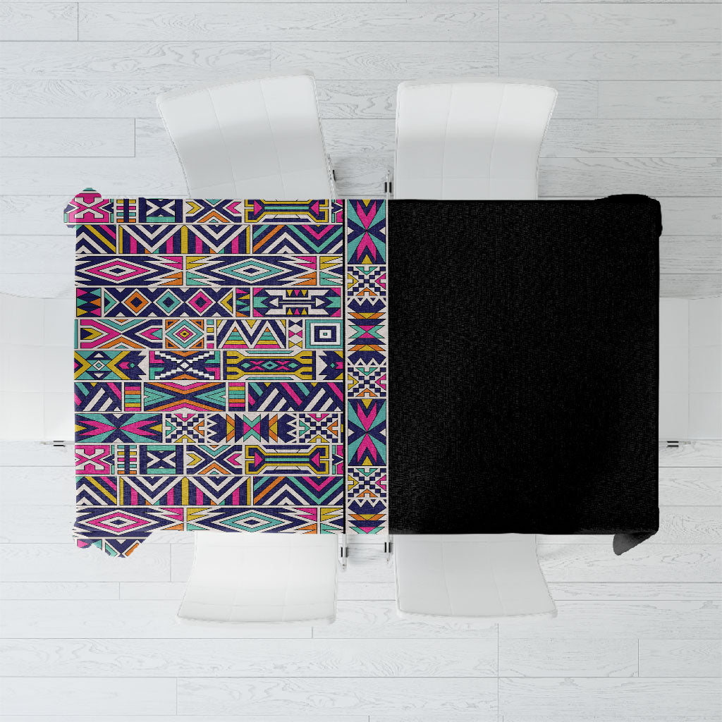 African Ndebele Art Patterns Tablecloth Black Half Style