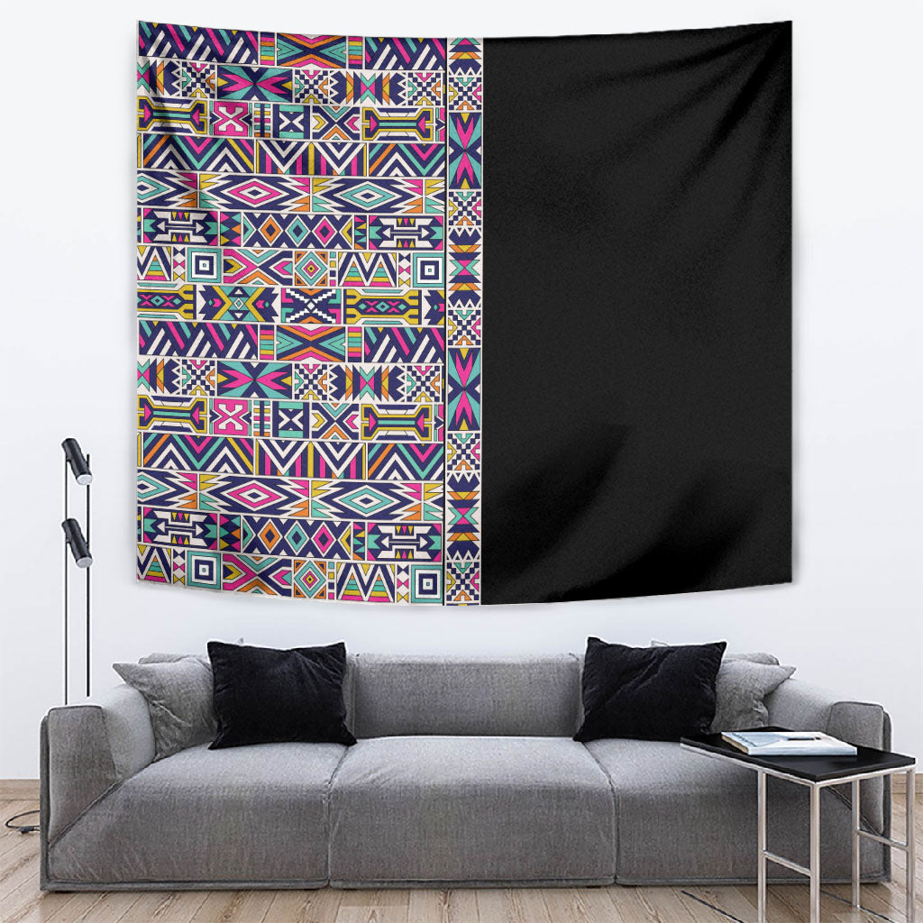 African Ndebele Art Patterns Tapestry Black Half Style