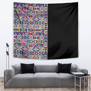 African Ndebele Art Patterns Tapestry Black Half Style