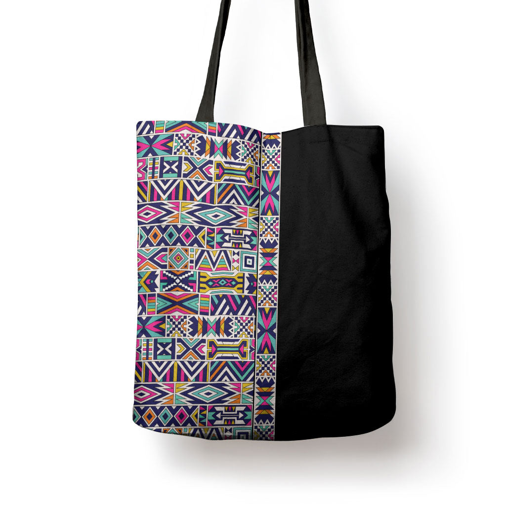 African Ndebele Art Patterns Tote Bag Black Half Style