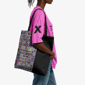 African Ndebele Art Patterns Tote Bag Black Half Style