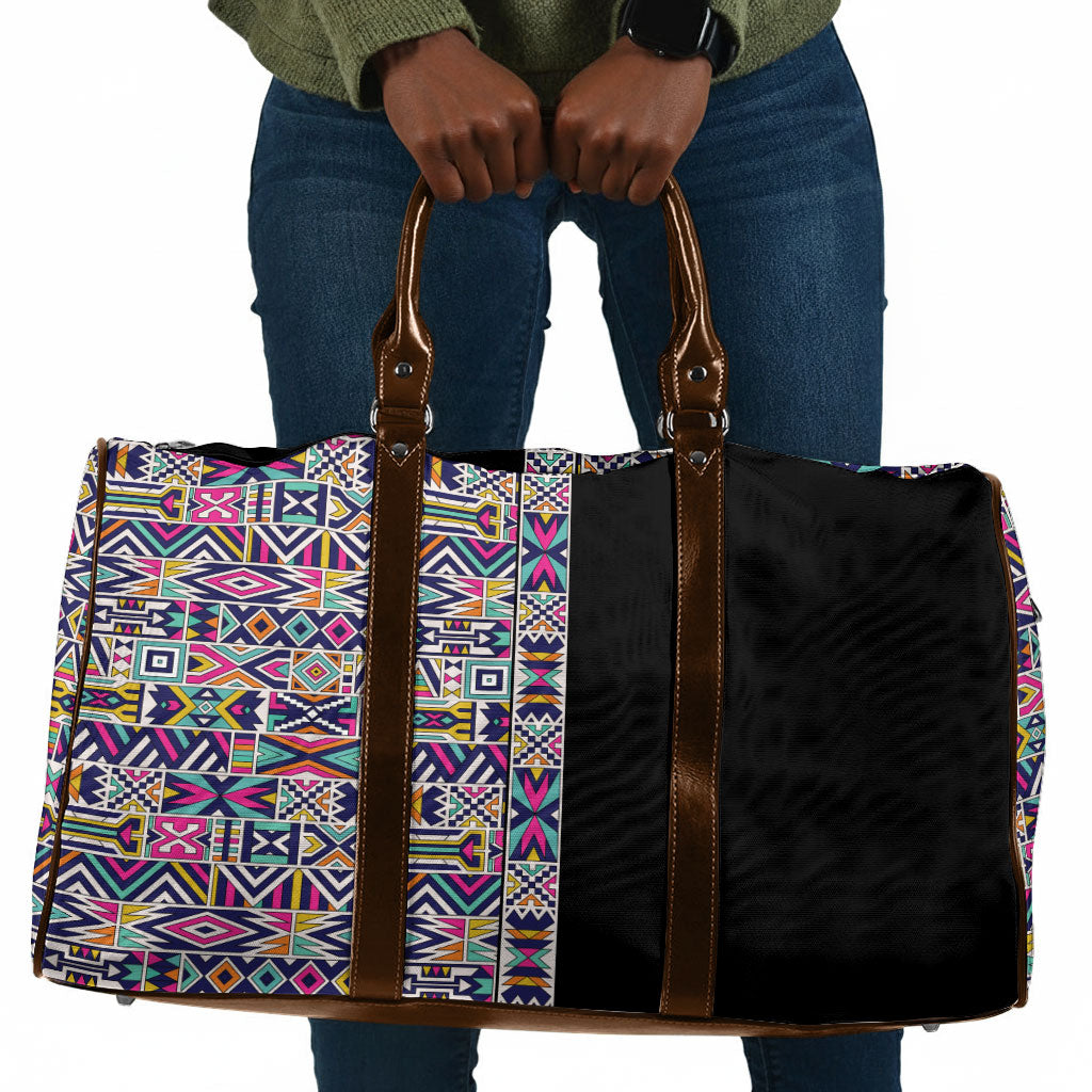 African Ndebele Art Patterns Travel Bag Black Half Style