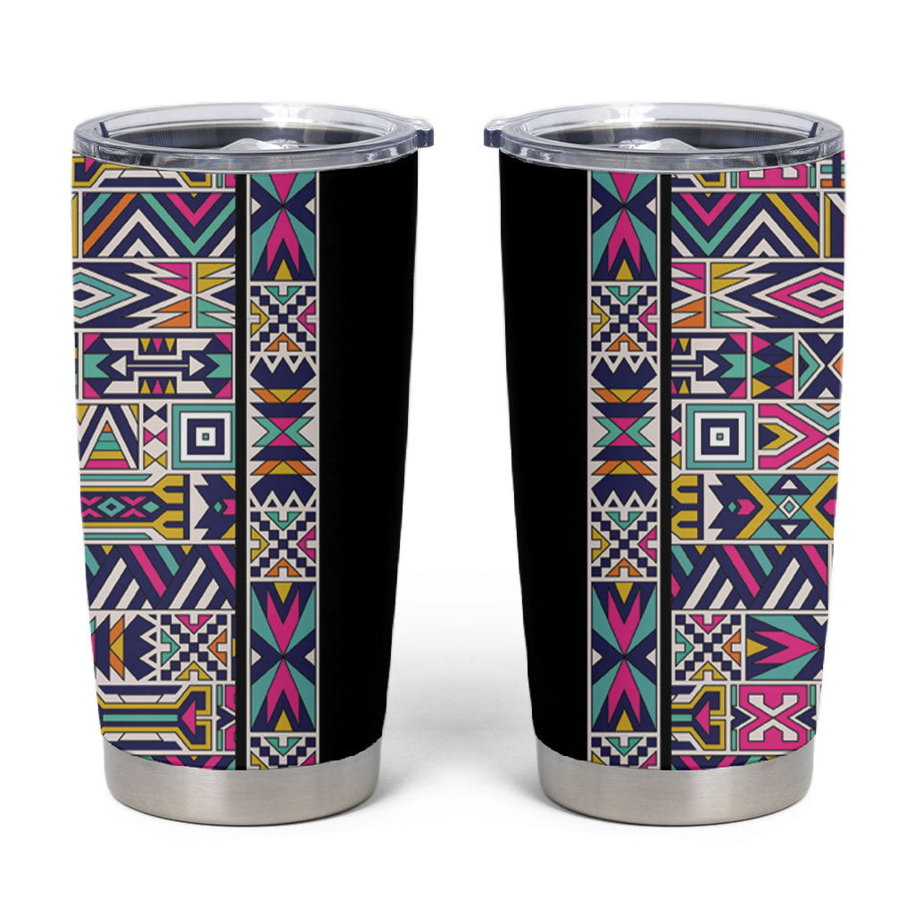 African Ndebele Art Patterns Tumbler Cup Black Half Style