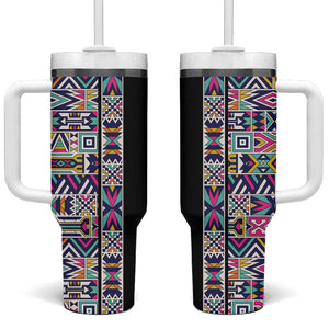 African Ndebele Art Patterns Tumbler With Handle Black Half Style