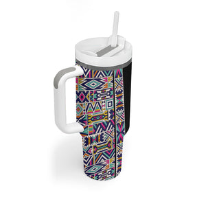 African Ndebele Art Patterns Tumbler With Handle Black Half Style