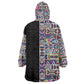 African Ndebele Art Patterns Wearable Blanket Hoodie Black Half Style