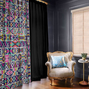 African Ndebele Art Patterns Window Curtain Black Half Style