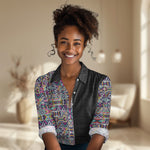 African Ndebele Art Patterns Women Casual Shirt Black Half Style