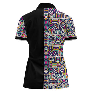 African Ndebele Art Patterns Women Polo Shirt Black Half Style