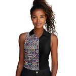 African Ndebele Art Patterns Women Sleeveless Polo Shirt Black Half Style
