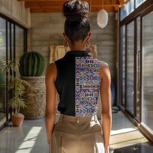 African Ndebele Art Patterns Women Sleeveless Polo Shirt Black Half Style