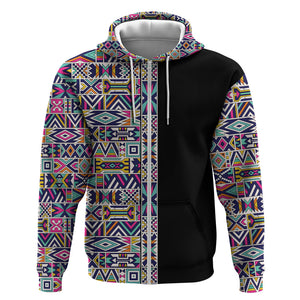 African Ndebele Art Patterns Zip Hoodie Black Half Style