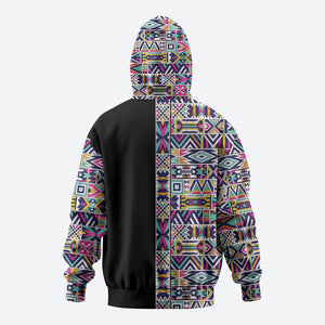 African Ndebele Art Patterns Zip Hoodie Black Half Style