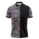 African Ndebele Art Patterns Zipper Polo Shirt Black Half Style