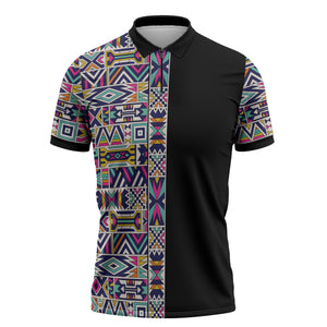 African Ndebele Art Patterns Zipper Polo Shirt Black Half Style