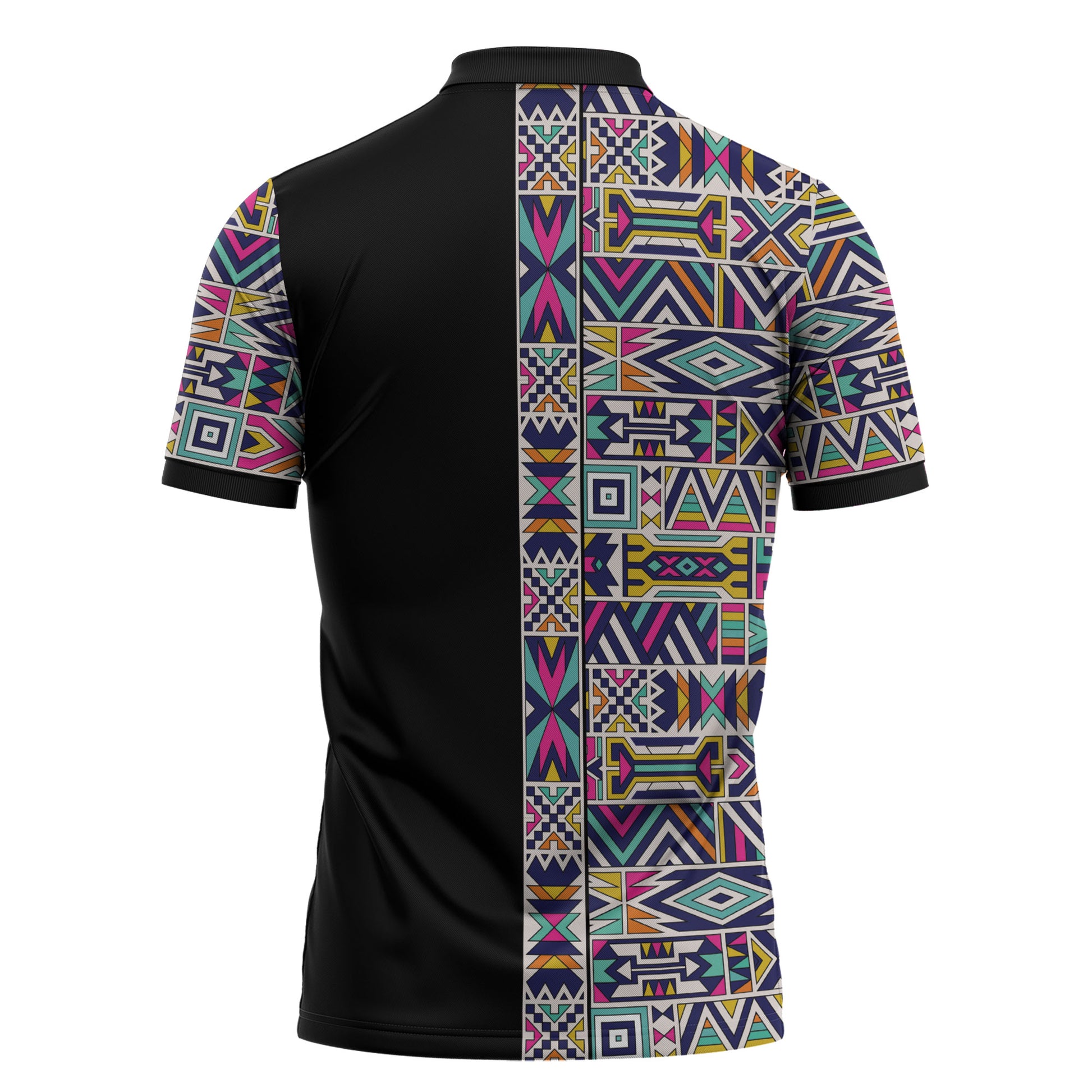 African Ndebele Art Patterns Zipper Polo Shirt Black Half Style