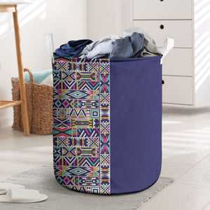 African Ndebele Art Patterns Laundry Basket Navy Blue Half Style