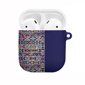 African Ndebele Art Patterns AirPods Case Navy Blue Half Style