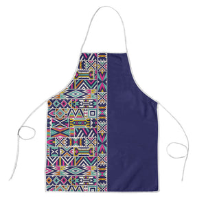 African Ndebele Art Patterns Apron Navy Blue Half Style