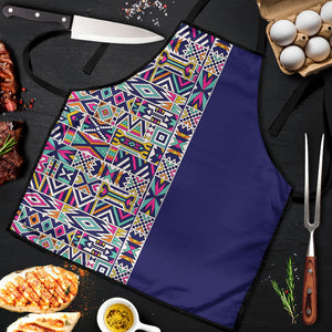 African Ndebele Art Patterns Apron Navy Blue Half Style