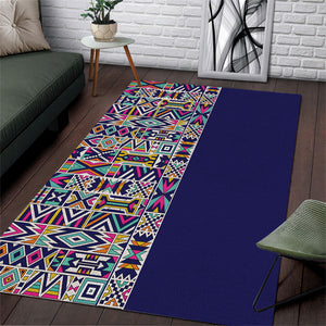 African Ndebele Art Patterns Area Rug Navy Blue Half Style