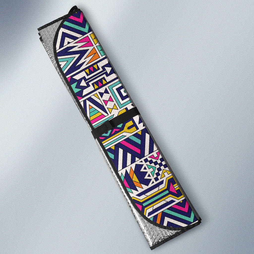 African Ndebele Art Patterns Auto Sun Shade Navy Blue Half Style