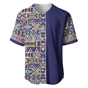 African Ndebele Art Patterns Baseball Jersey Navy Blue Half Style