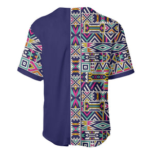 African Ndebele Art Patterns Baseball Jersey Navy Blue Half Style