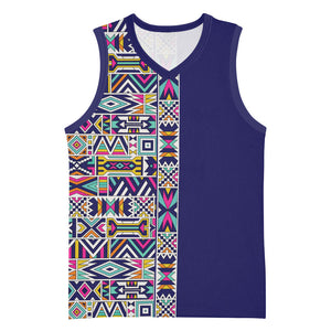 African Ndebele Art Patterns Basketball Jersey Navy Blue Half Style