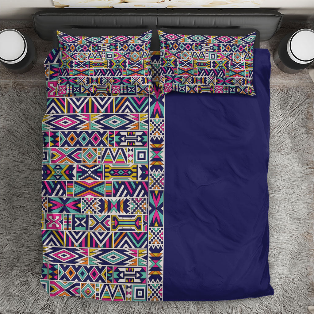 African Ndebele Art Patterns Bedding Set Navy Blue Half Style