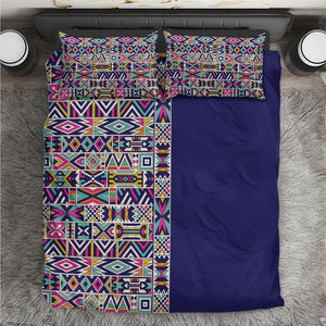 African Ndebele Art Patterns Bedding Set Navy Blue Half Style