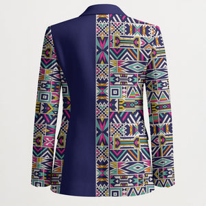 African Ndebele Art Patterns Blazer Navy Blue Half Style