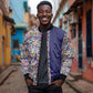 African Ndebele Art Patterns Bomber Jacket Navy Blue Half Style