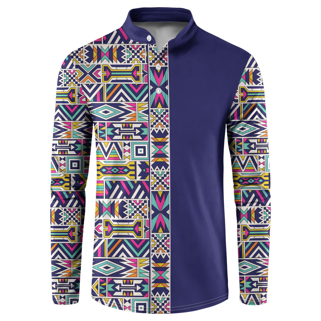 African Ndebele Art Patterns Button Sweatshirt Navy Blue Half Style