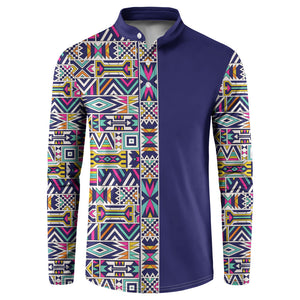 African Ndebele Art Patterns Button Sweatshirt Navy Blue Half Style