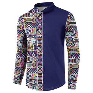 African Ndebele Art Patterns Button Sweatshirt Navy Blue Half Style