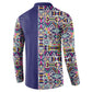 African Ndebele Art Patterns Button Sweatshirt Navy Blue Half Style