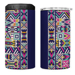 African Ndebele Art Patterns 4 in 1 Can Cooler Tumbler Navy Blue Half Style
