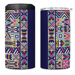 African Ndebele Art Patterns 4 in 1 Can Cooler Tumbler Navy Blue Half Style