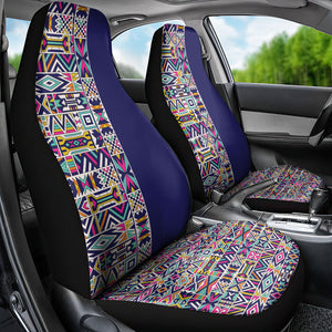African Ndebele Art Patterns Car Seat Cover Navy Blue Half Style