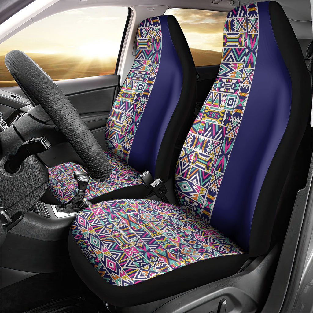 African Ndebele Art Patterns Car Seat Cover Navy Blue Half Style