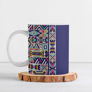 African Ndebele Art Patterns Ceramic Mug Navy Blue Half Style