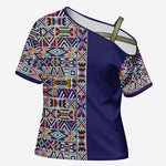 African Ndebele Art Patterns Cross Shoulder Shirt Navy Blue Half Style