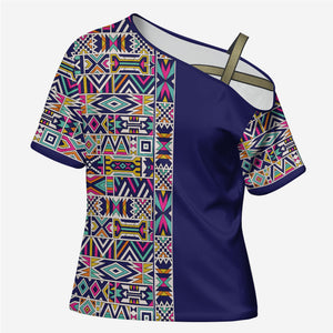 African Ndebele Art Patterns Cross Shoulder Shirt Navy Blue Half Style