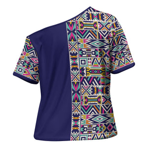 African Ndebele Art Patterns Cross Shoulder Shirt Navy Blue Half Style