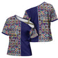 African Ndebele Art Patterns Cross Shoulder Shirt Navy Blue Half Style