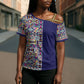 African Ndebele Art Patterns Cross Shoulder Shirt Navy Blue Half Style