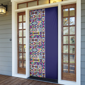 African Ndebele Art Patterns Door Cover Navy Blue Half Style