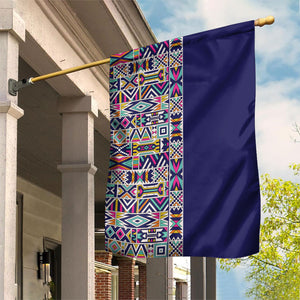 African Ndebele Art Patterns Garden Flag Navy Blue Half Style